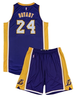 2014-15 Kobe Bryant Game Issued Los Angeles Lakers Road Uniform: Jersey and Shorts (MEARS)